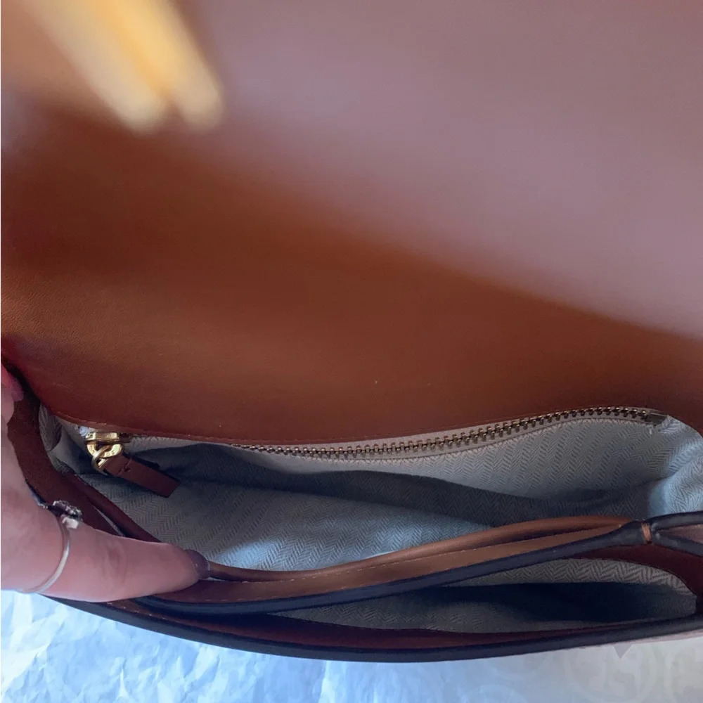 Tory Burch Emerson Woven Crossbody Bag Multicolor Orange White Tan Brown Gold - Picture 9 of 15